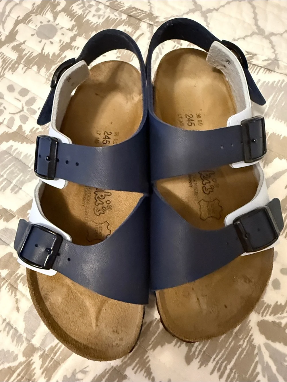 Birkenstock Baby Blue and Navy Three-Strap Sandals - Picture 2 of 5